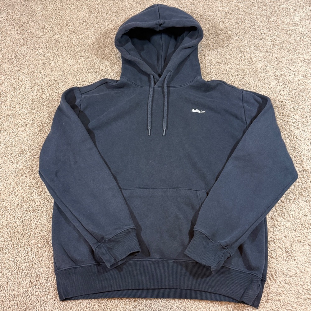 Hollister Hoodie Mens Small Navy Blue Good Pullover Fleece Logo Sweatshirt